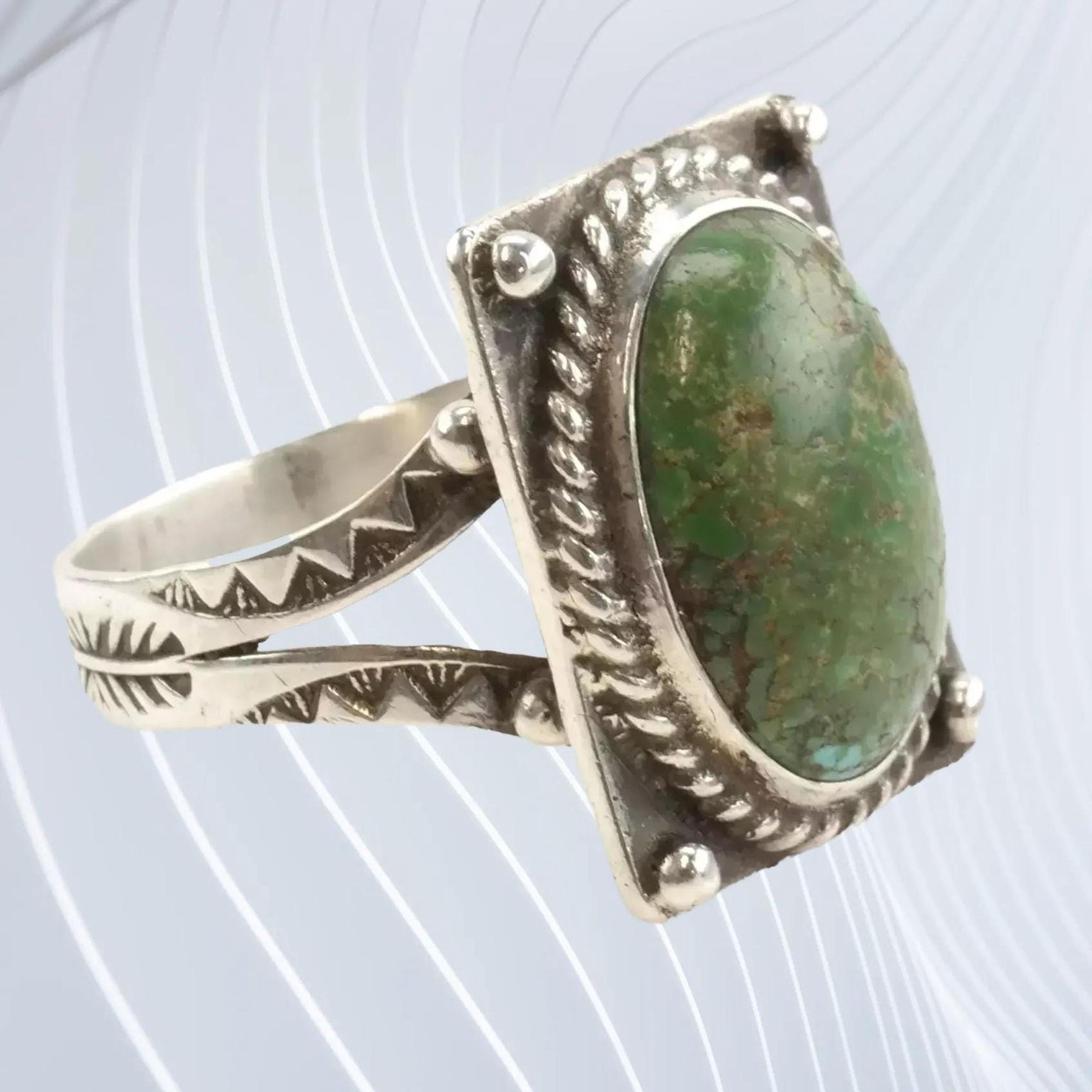 Vintage Fred Harvey Era Silver Ring Cerrillos Turquoise Oval