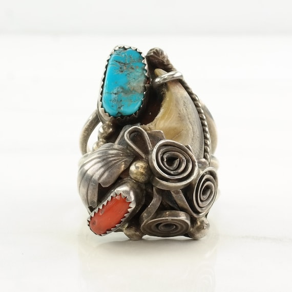 Vintage Native American Silver Ring Turquoise, Co… - image 2