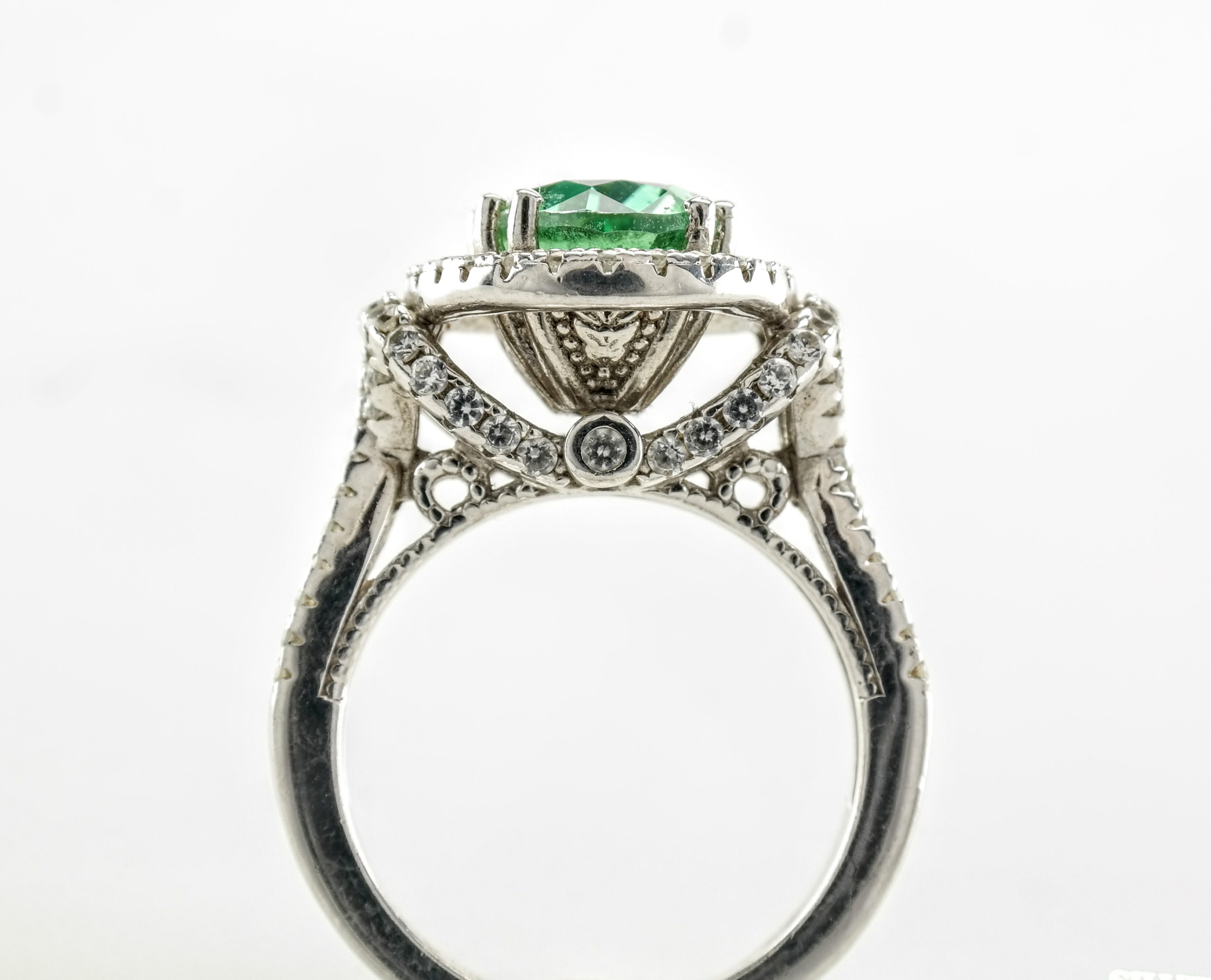 Green Engagement Ring Sterling Silver Size 6 Vintage