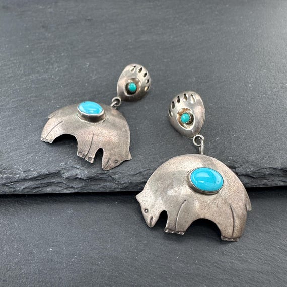 Native American, Turquoise Bear Stud/Dangle Earri… - image 10