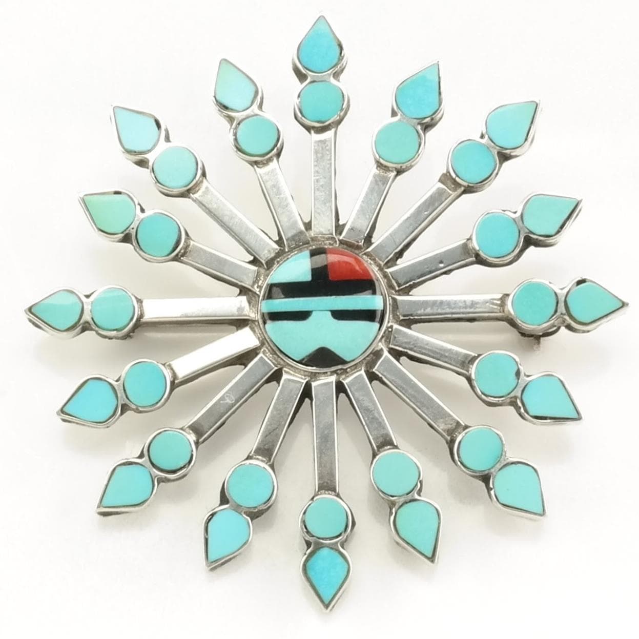 Marvelous Vintage Zuni Native American Sterling Silver Turquoise Heart Pin Marvelous Vintage Zuni Native American Sterling Silver Turquoise Heart Pin