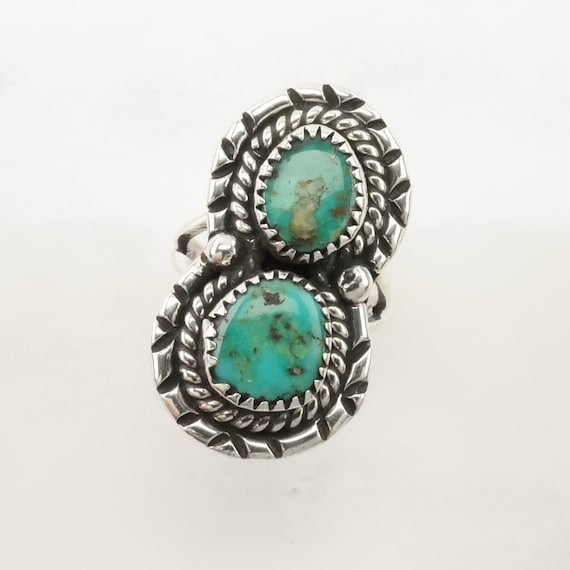 Native American Silver Ring: Two Stone Turquoise … - image 4