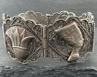 Archeological Revival Sterling Silver Link Filigree Bracelet