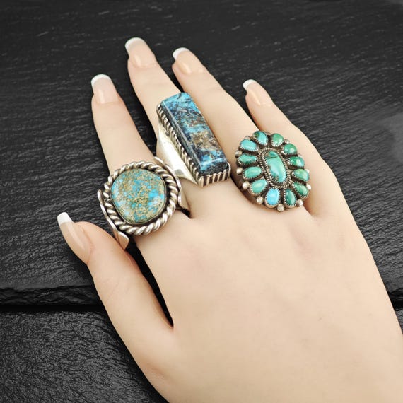 Green Turquoise Cluster Ring Native American Ster… - image 2