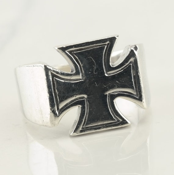 Vintage Sterling Silver Cross Ring Size 16 - image 1