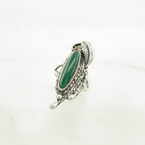 Malachite Statement Ring: Silver Leaf Navette (Si… - image 5