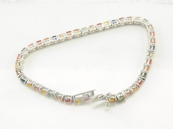 Sterling Silver Link Bracelet Colorful Sapphire - image 4