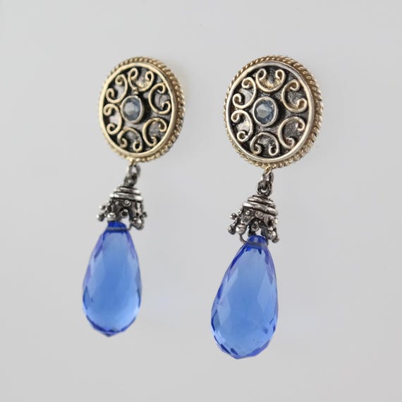 Sevan Sterling Silver Topaz, Blue Stone Drop Earr… - image 6