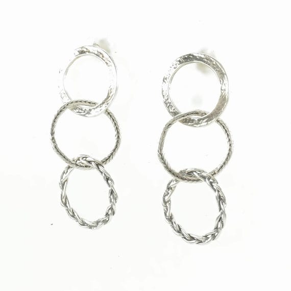 Sterling Silver Earrings, Interlocking Hoops (Isr… - image 6