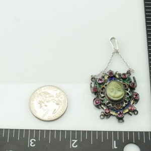 Vintage emaljpyropgranat lavasten cameo sterlingsilver flerfärgat hänge bild 9
