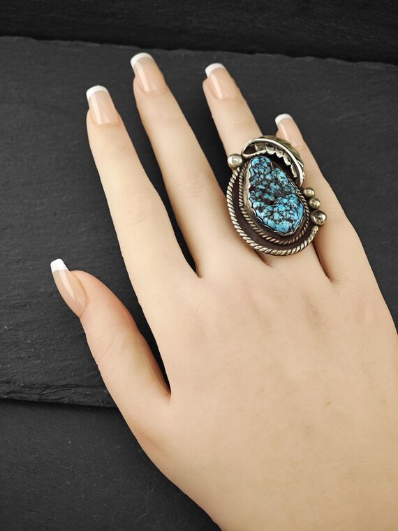 Native American Large Turquoise Ring - Sterling S… - image 2