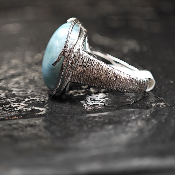 Sterling Silver Ring: Larimar Stone - Large Sky B… - image 2
