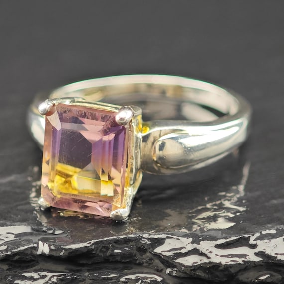 Emerald-Cut Ametrine Solitaire Ring Sterling Silv… - image 1