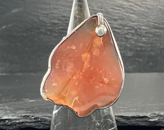 Vintage Modernist Ring Carnelian Sterling Silver Size 7 1/2 Adjustable