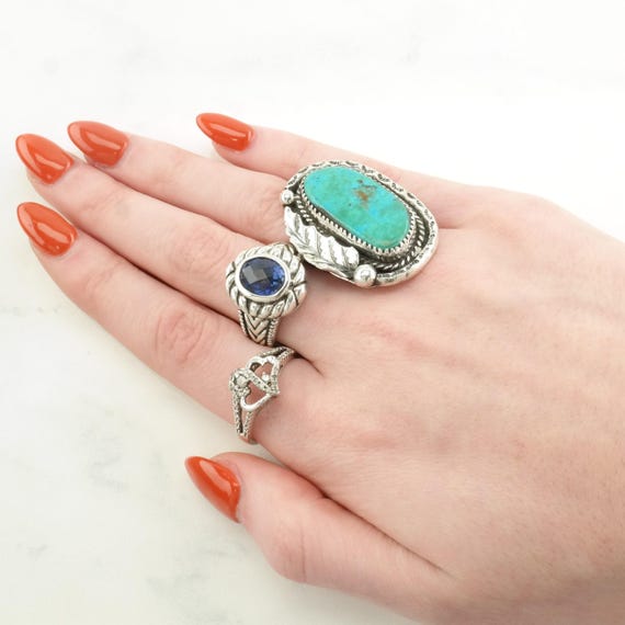 Native American Silver Ring: Large Blue Turquoise… - image 2