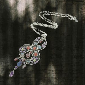 Vintage Nicky Butler Sterling Silber Granat, Amethyst, Prasiolith, Labradorit Cluster Halskette