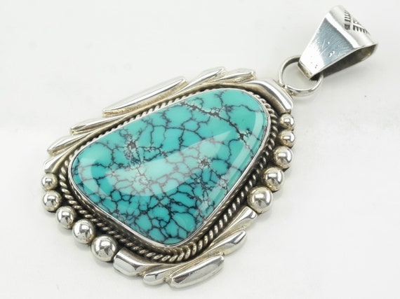 Vintage Aaron Toadlena Spiderweb Turquoise Sterli… - image 1