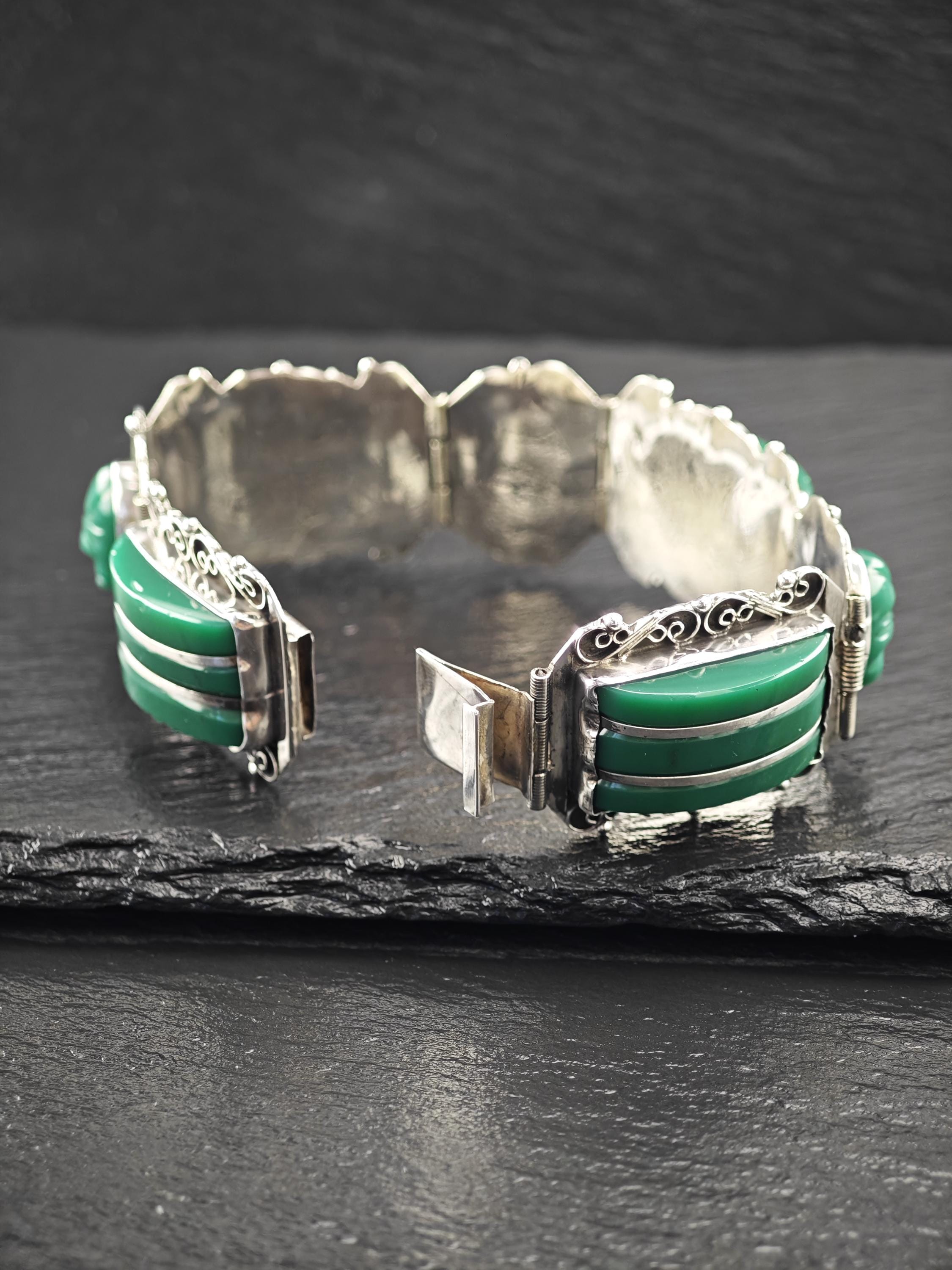 Mexico Green Onyx, Mask Panels Bracelet Sterling Silver - Etsy