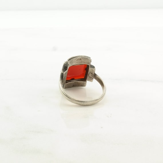 Vintage Art Deco Silver Ring Carnelian Marcasite … - image 4