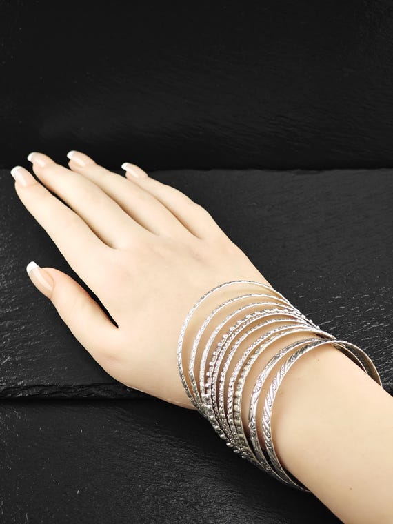 Stackable Repousse Floral Bangle Sterling Silver - image 2