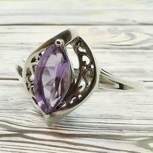 Vintage Sterling Silver Ring Amethyst Size 8