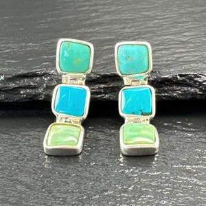 Southwest Sterling Silver Blue Green Turquoise Earrings Stud Dangle