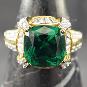 Vintage Sterling Silver Ring CZ Gold Plated Green White Gold Size 7 1/4