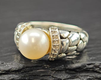 Effy Diamond, Pearl Ring Sterling Silver Sz 7 1/4