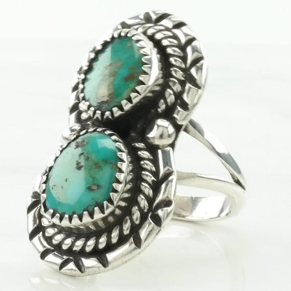 Native American Silver Ring: Two Stone Turquoise … - image 10
