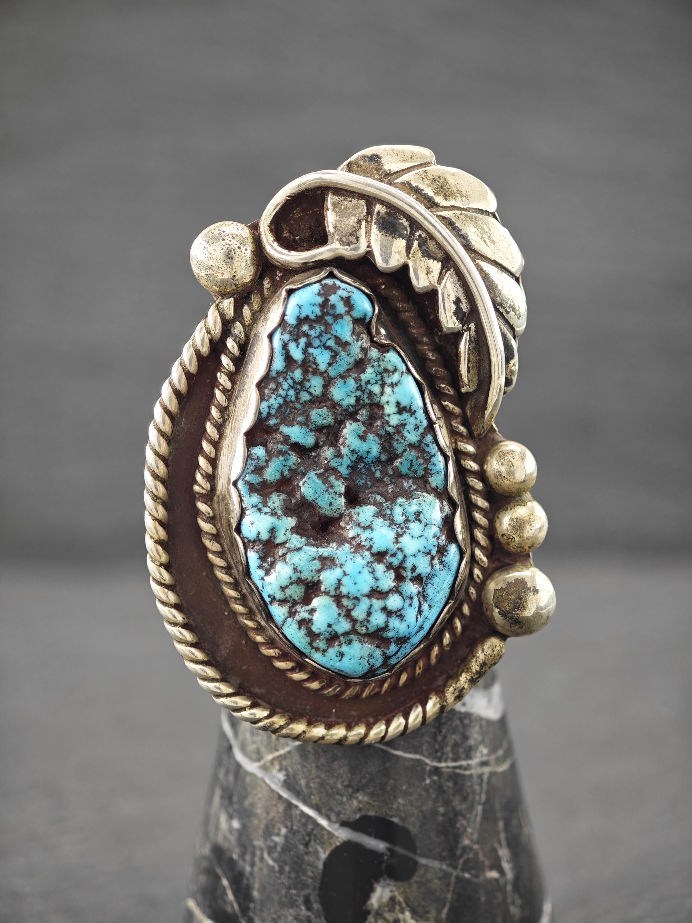 BETHZA Feather Ring Genuine Turquoise Feather Rings For Women Her 925 Sterling Silver Oxidized Western Ring Navajo Jewelry Gift For Birthday Mother's Day