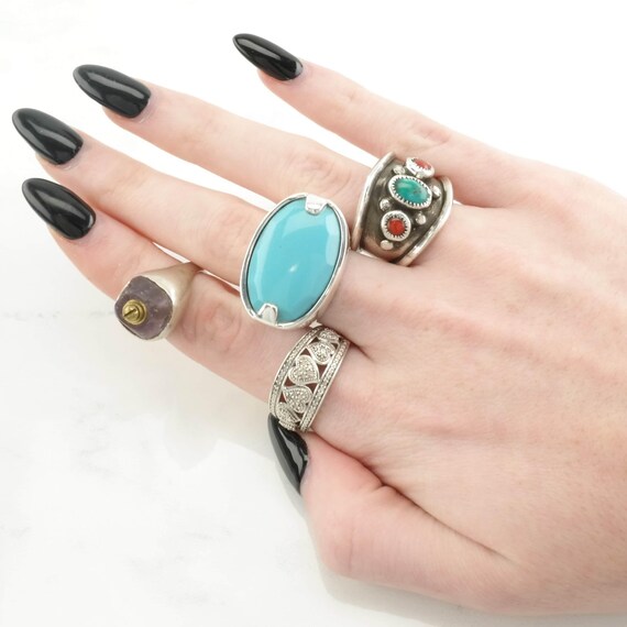 Sterling Silver Ring, Square Created Turquoise Si… - image 2