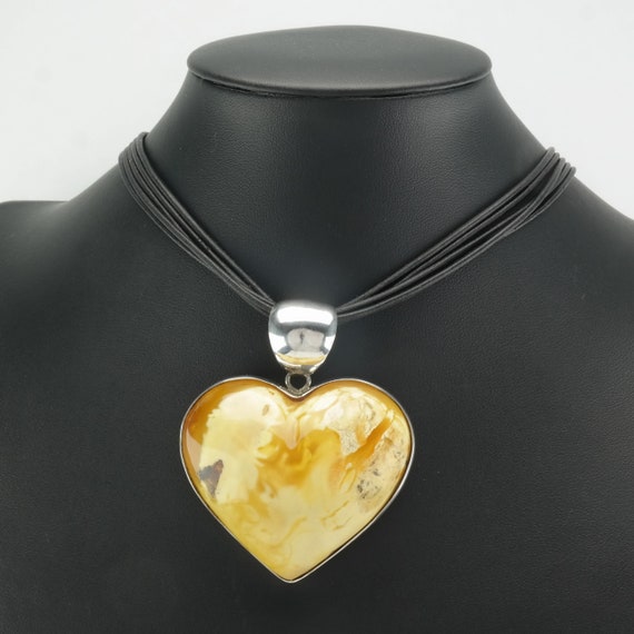 Vintage Sterling Silver Yellow Amber Heart Neckla… - image 3