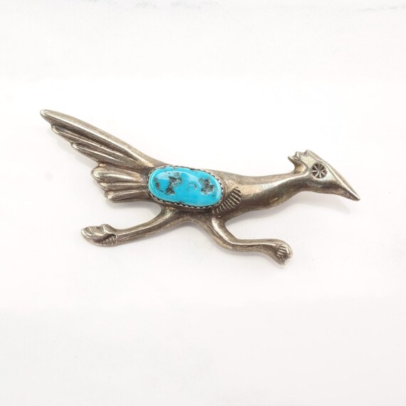 Turquoise Bird Silver Brooch - Native American St… - image 9