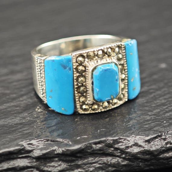 Silver Statement Ring: Blue Stone, Decorative Det… - image 6