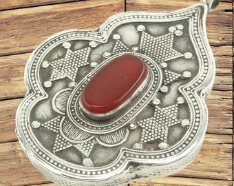 Karneol Sterling Silber Anhänger: Art Deco Roter Stein