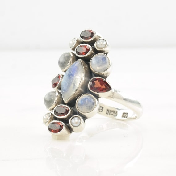 Vintage Nicky Butler Ring Moonstone, Garnet, Pear… - image 1