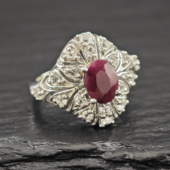 Glass Filled Ruby, Topaz Ring Sterling Silver Sz 6 - image 5