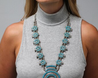 Historic Alice Quam, Zuni, Native American Squash Blossom Necklace