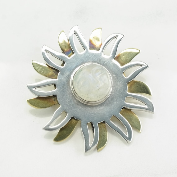 Mexican Sterling Silver Brooch Pendant Two Tone S… - image 2