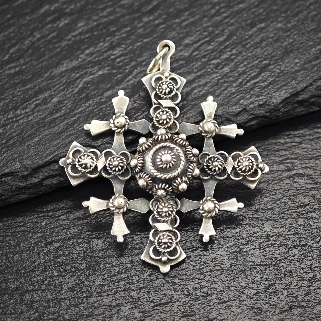 Large Taxco Mexico, Jerusalem Cross Pendant Sterling Silver - Etsy