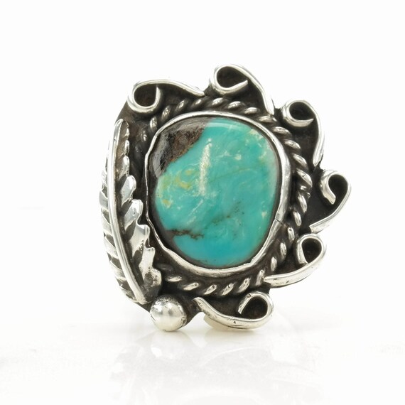 Turquoise Feather Silver Ring - Native American, … - image 5