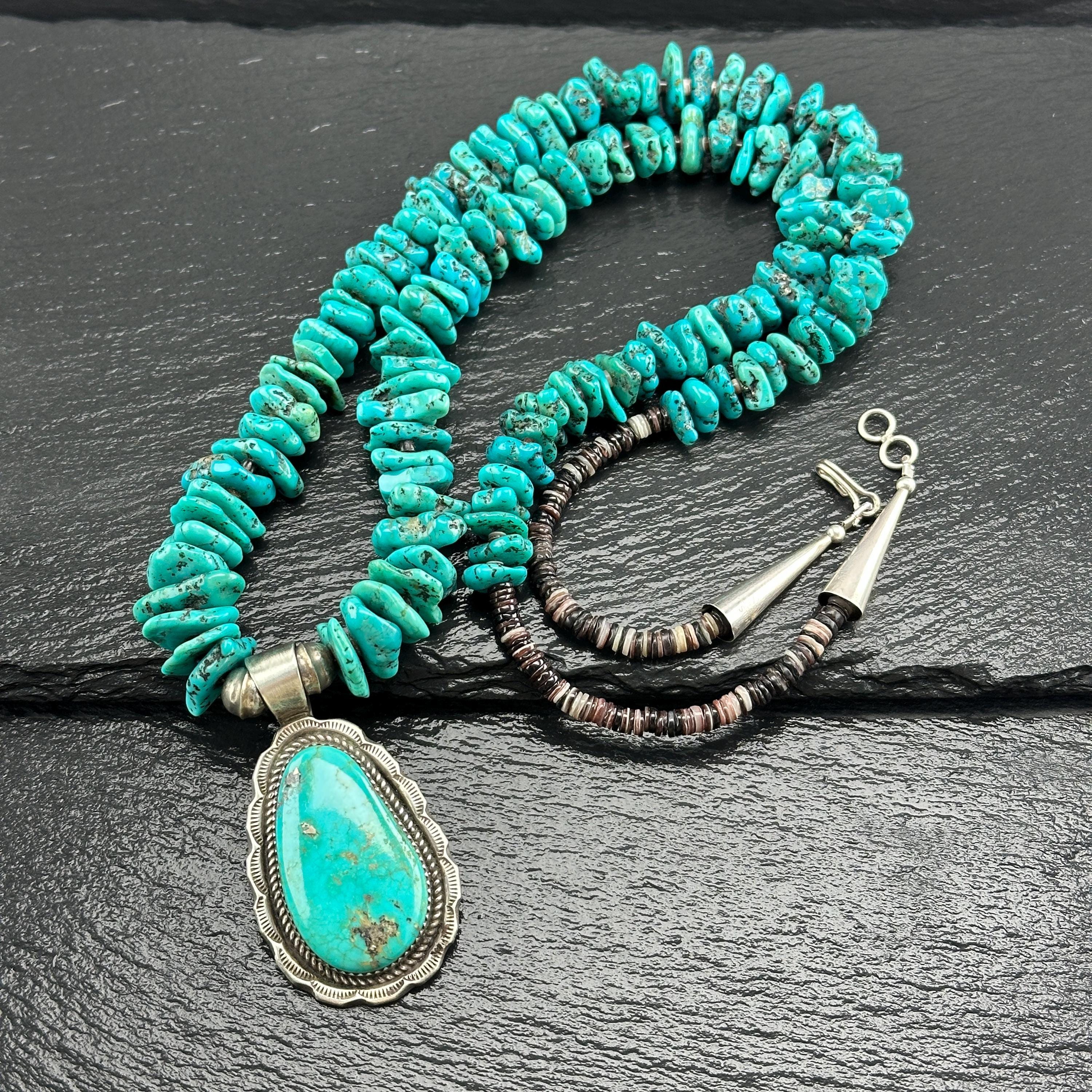 Turquoise Heishi Necklace: Native American - Sterling Silver
