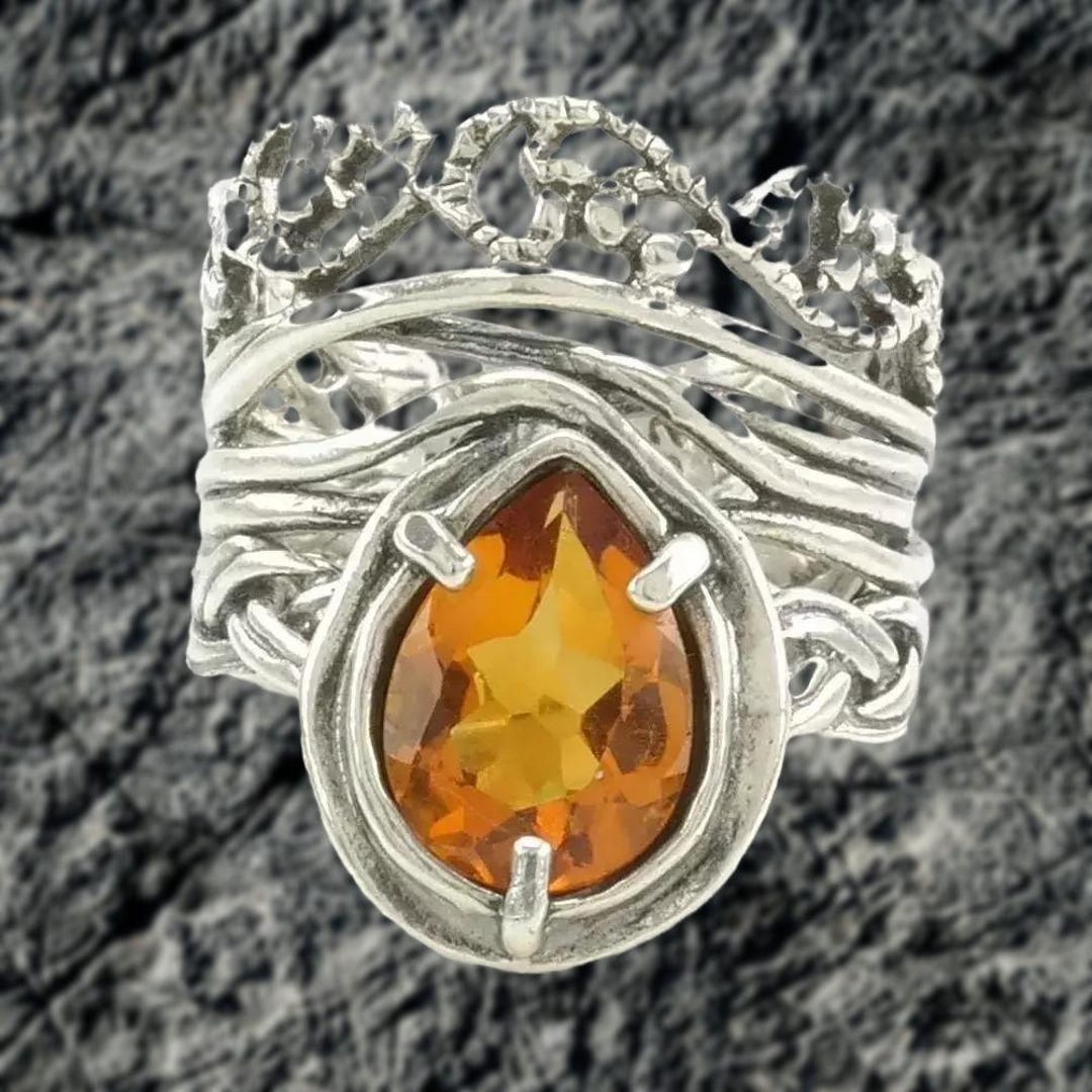 ヴィンテージ イスラエル シルバーリング シトリン ウーブン