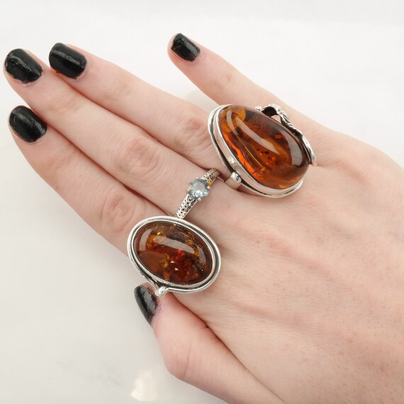 Large Oval Amber Honey Ring in an Oxidized Sterling Silver Setting Large Oval Amber Honey Ring in an Oxidized Sterling Silver Setting