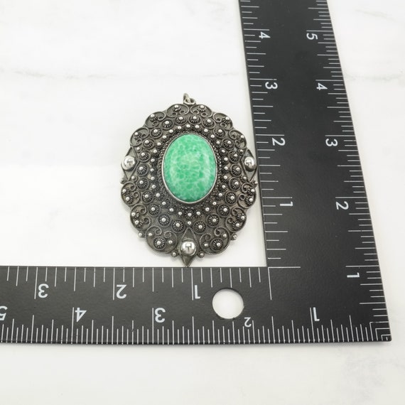 Green Peking Glass Brooch Pendant Filigree Sterli… - image 5
