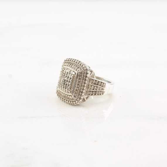 Vintage Sterling Silver Ring Diamond Square Pave … - image 4