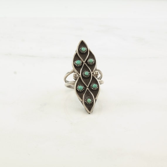 Vintage Native American Silver Ring Turquoise Clu… - image 1