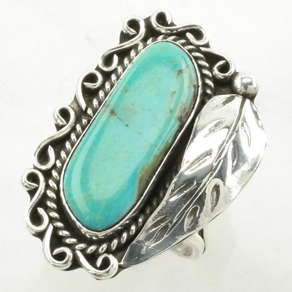 Turquoise Leaf Ring: Native American Leaf (Sterli… - image 3