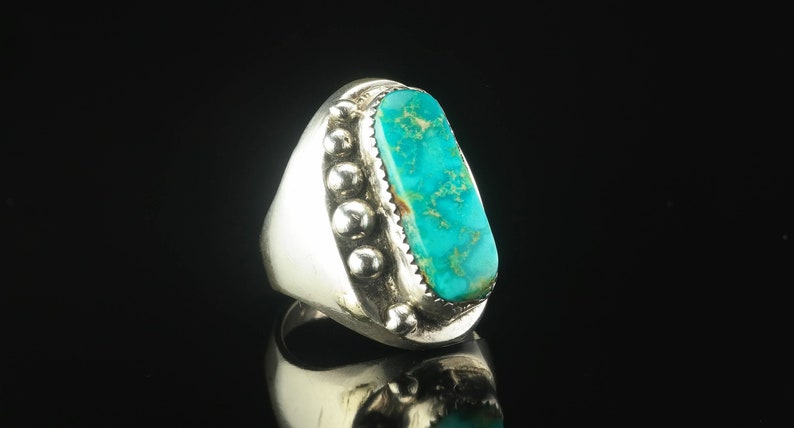 Old Pawn Native American Blue Turquoise Sterling Silver Ring Size 12 Southwest