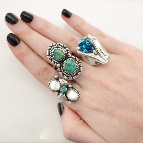 Native American Silver Ring: Two Stone Turquoise … - image 2